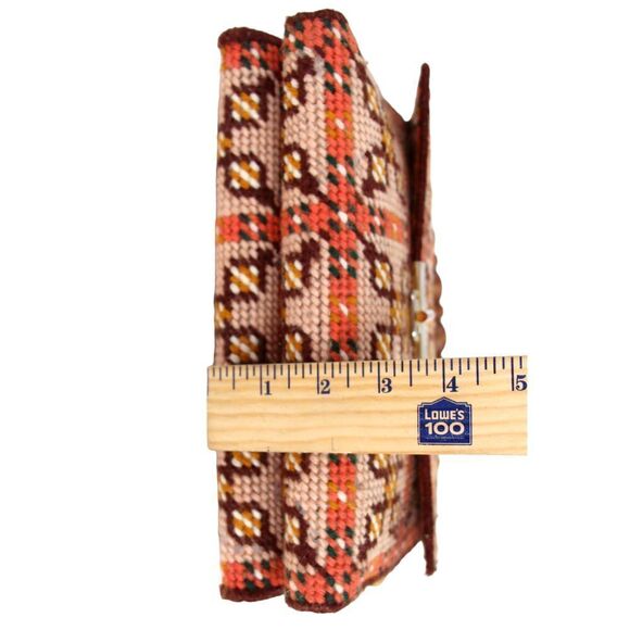 HANDMADE EMBROIDERED MULTICOLOR TAPESTRY WOOD HANDLE FLAP POCKETBOOK HANDBAG - Picture 10 of 14